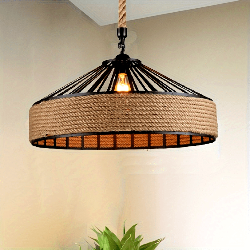 Elyndra – Traditional Cast Iron Ceiling Lamp with Woven Glass Shade