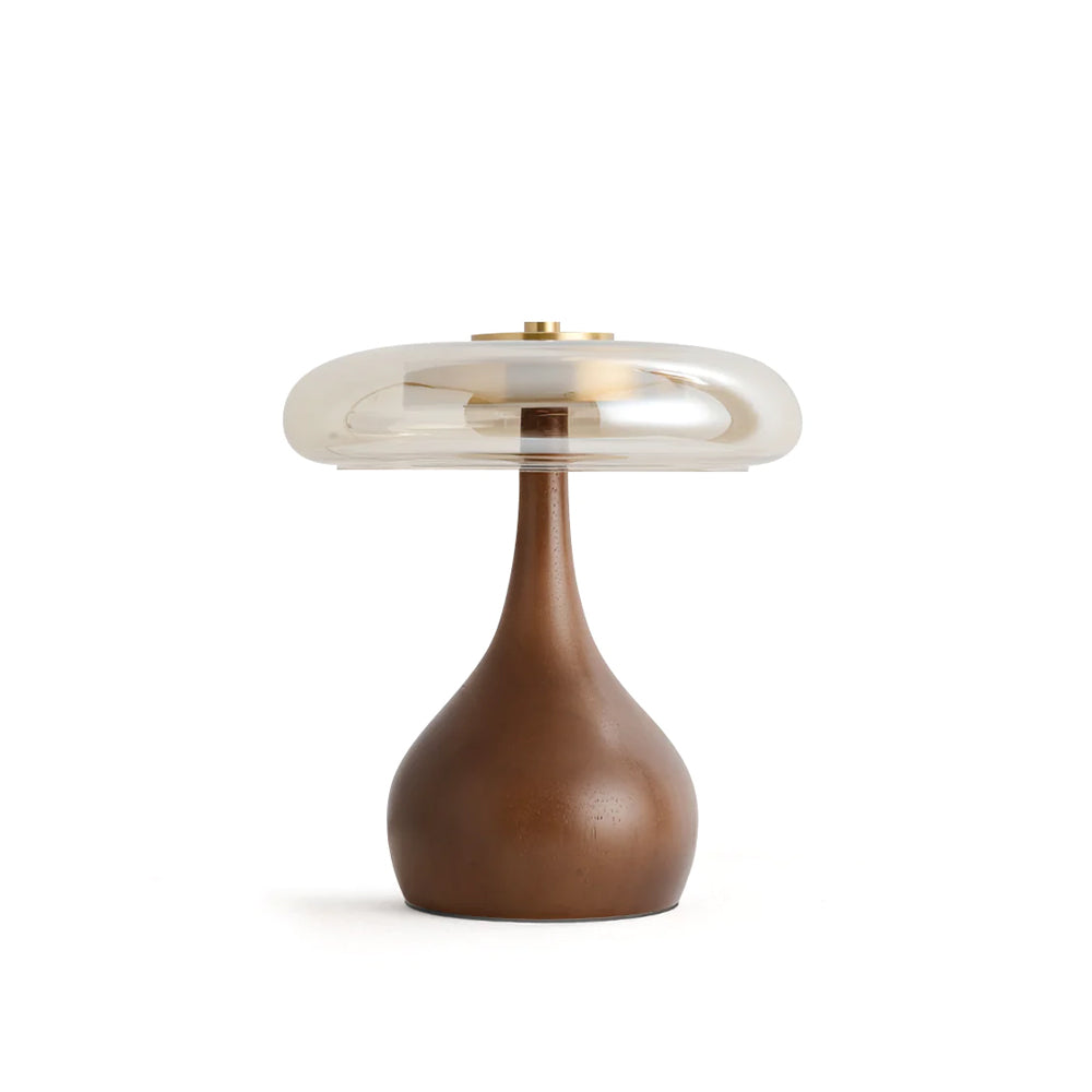 Gioia Glass – Glass and Brass Table Lamp with Wood Finish