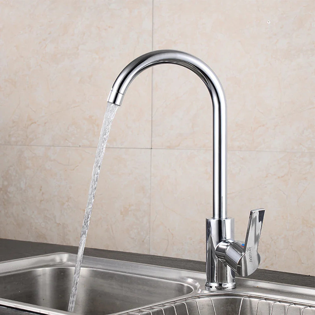 Sylvoro – Brushed Stainless Steel Swan Neck Kitchen Tap with 360° Rotation
