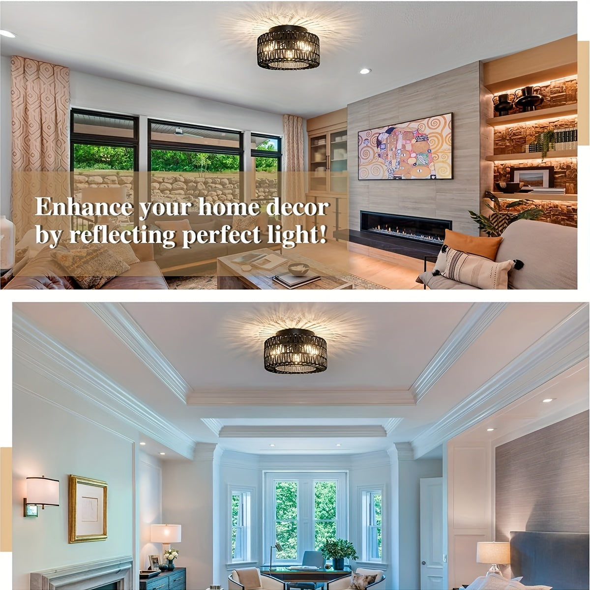 Delmira – Boho Chic 3-Light Flush Mount Ceiling Chandelier with Handwoven Shade