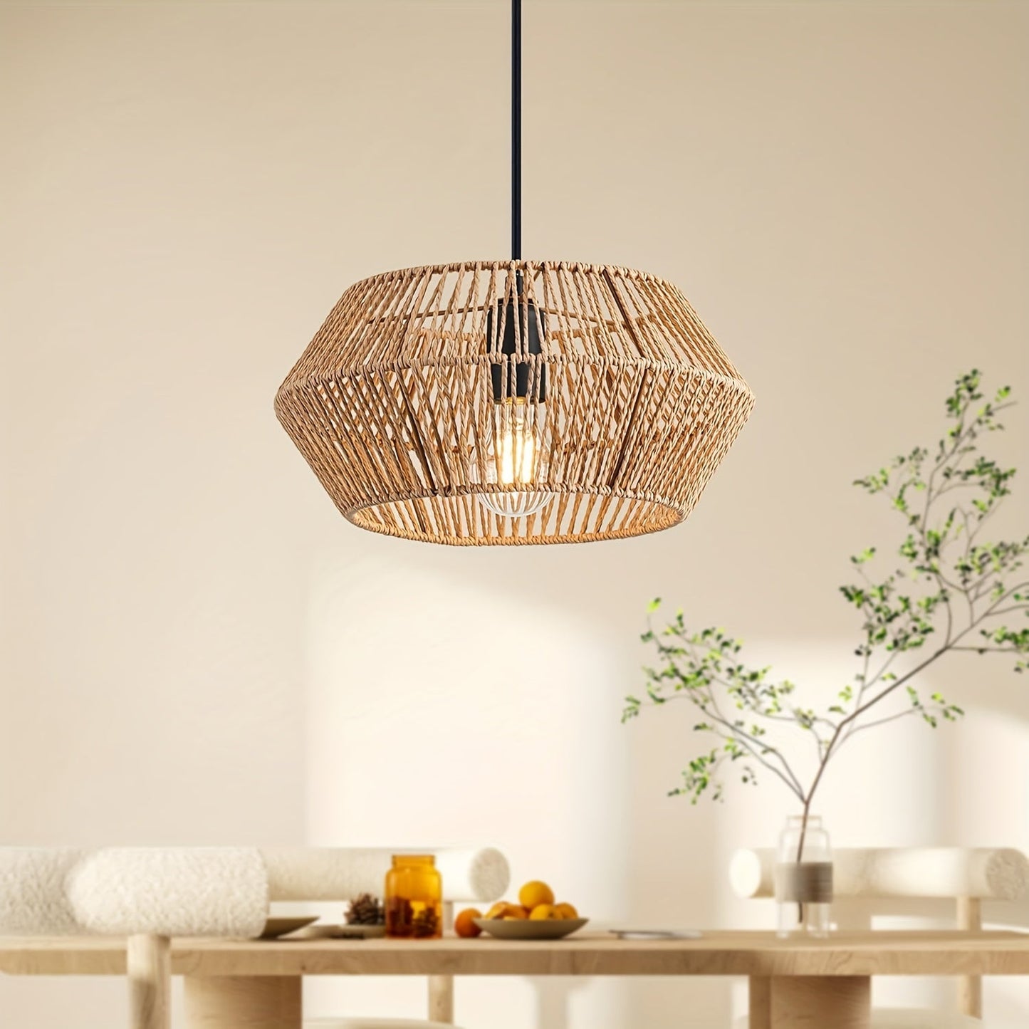 Avyra – Boho Ceiling Lamp with Handwoven Basket Shade