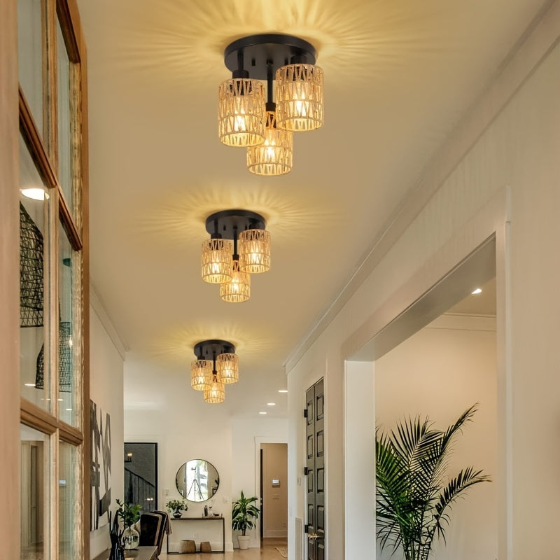 Zanora – Boho Chic 3-Light Rattan Ceiling Lamp with Vintage Bamboo Design