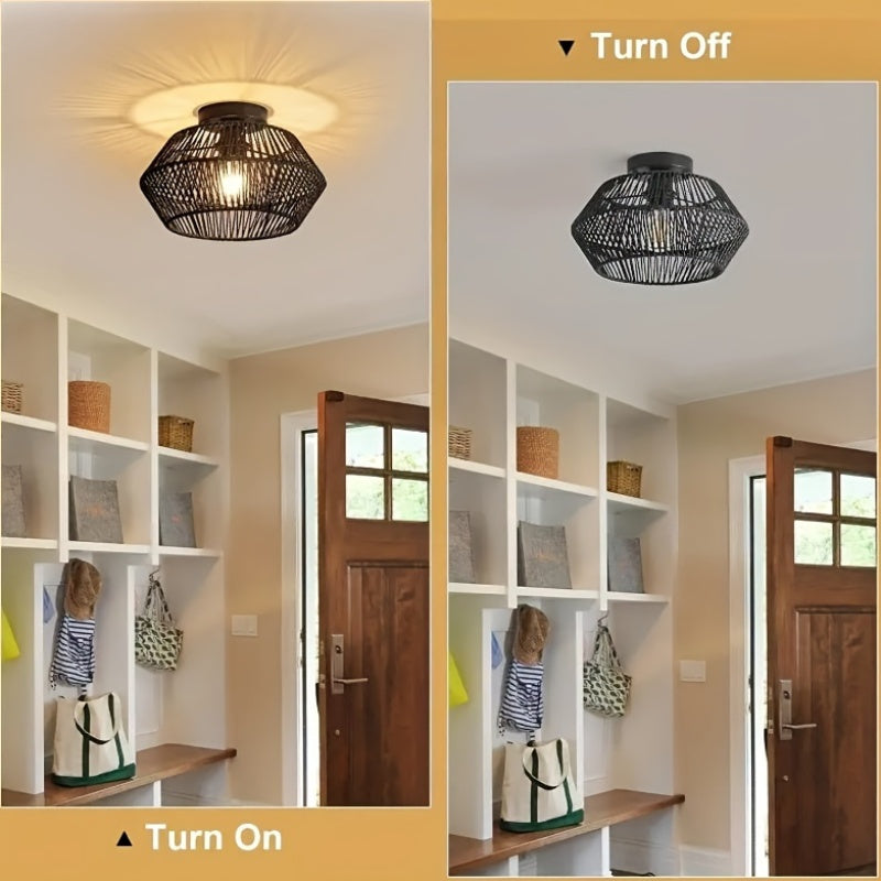 Avyra – Boho Ceiling Lamp with Handwoven Basket Shade