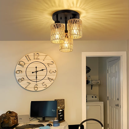 Zanora – Boho Chic 3-Light Rattan Ceiling Lamp with Vintage Bamboo Design