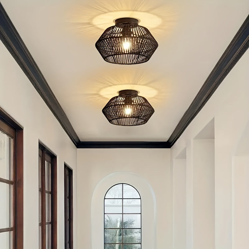 Avyra – Boho Ceiling Lamp with Handwoven Basket Shade