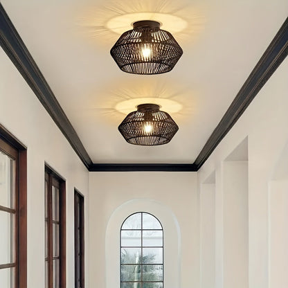 Avyra – Boho Ceiling Lamp with Handwoven Basket Shade