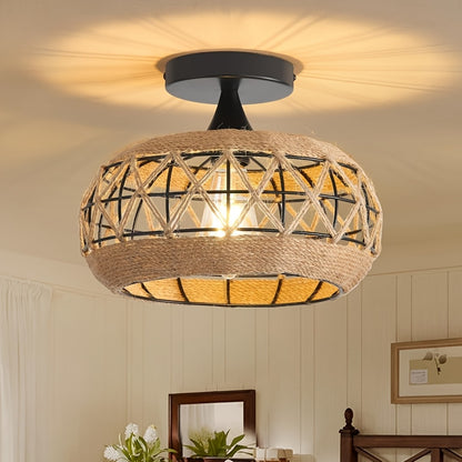 Ravari – Hand-Woven Bohemian Rattan Ceiling Light (29.97cm, Black Frame)