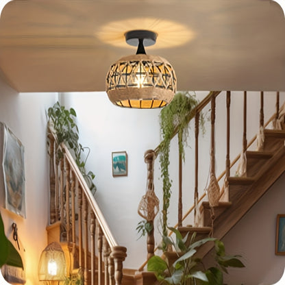 Ravari – Hand-Woven Bohemian Rattan Ceiling Light (29.97cm, Black Frame)