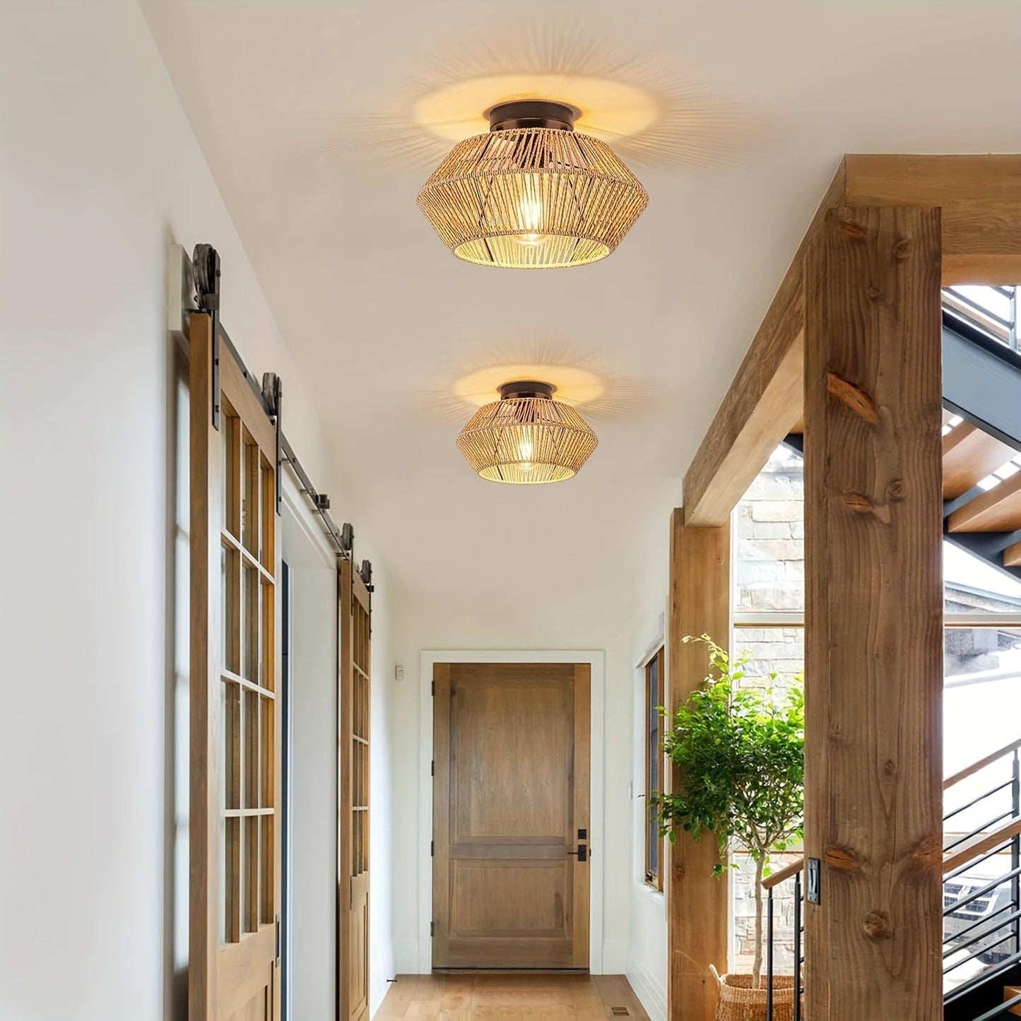 Avyra – Boho Ceiling Lamp with Handwoven Basket Shade