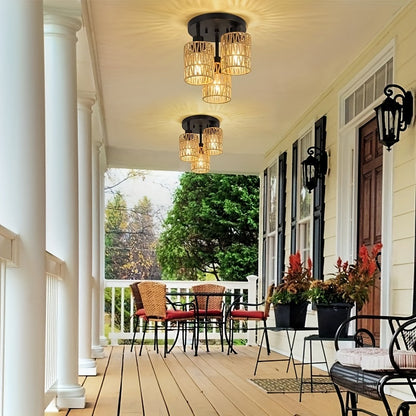 Zanora – Boho Chic 3-Light Rattan Ceiling Lamp with Vintage Bamboo Design