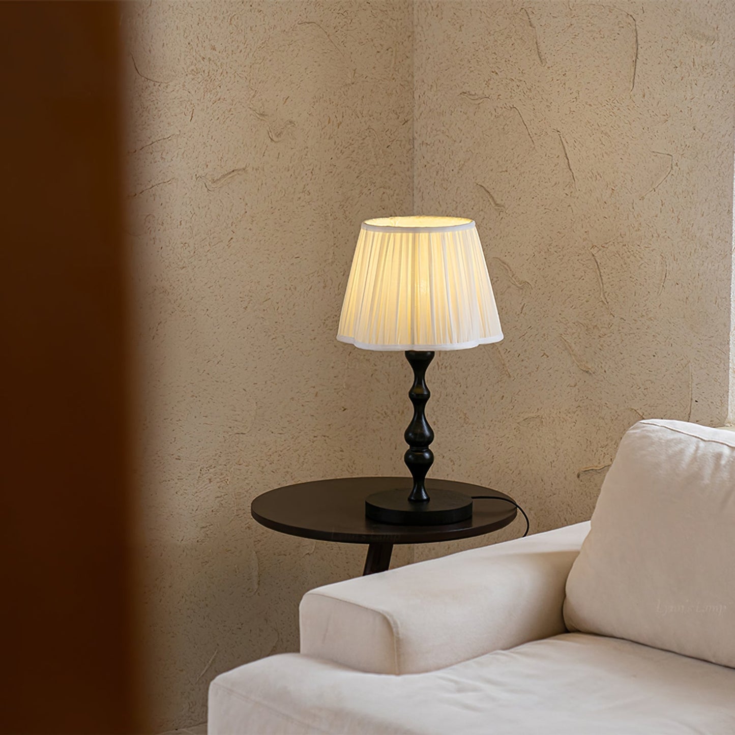 Lena – Stylish Wooden Base and Fabric Shade Table Lamp