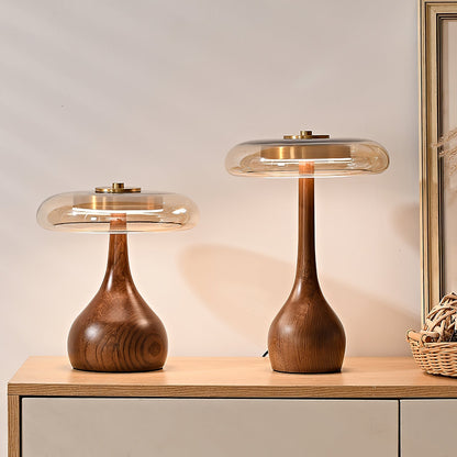 Gioia Glass – Glass and Brass Table Lamp with Wood Finish