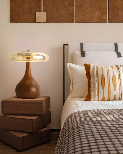 Gioia Glass – Glass and Brass Table Lamp with Wood Finish
