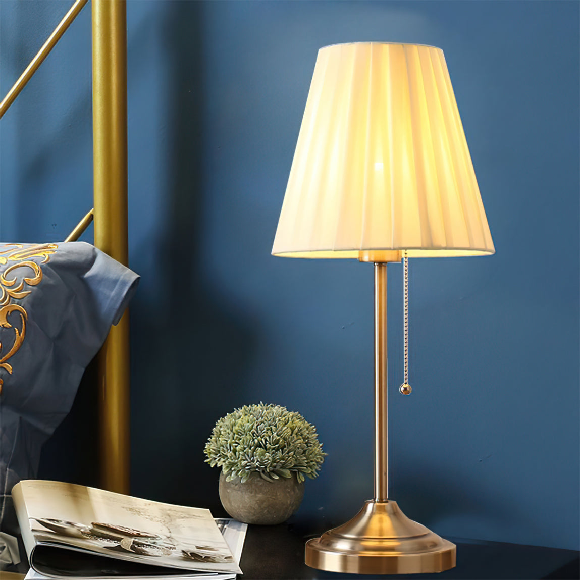 Ember – Metal and Fabric Table Lamp with Yellow Pleated Shade