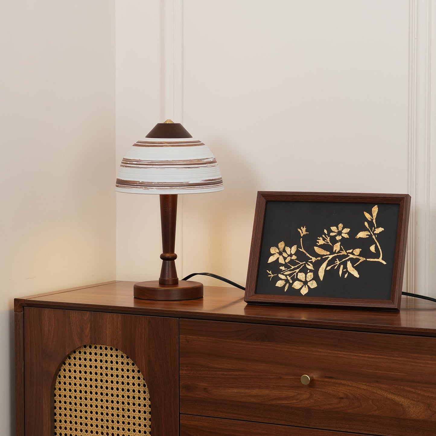 Kara – Elegant Walnut Wood Table Lamp with LED Lighting