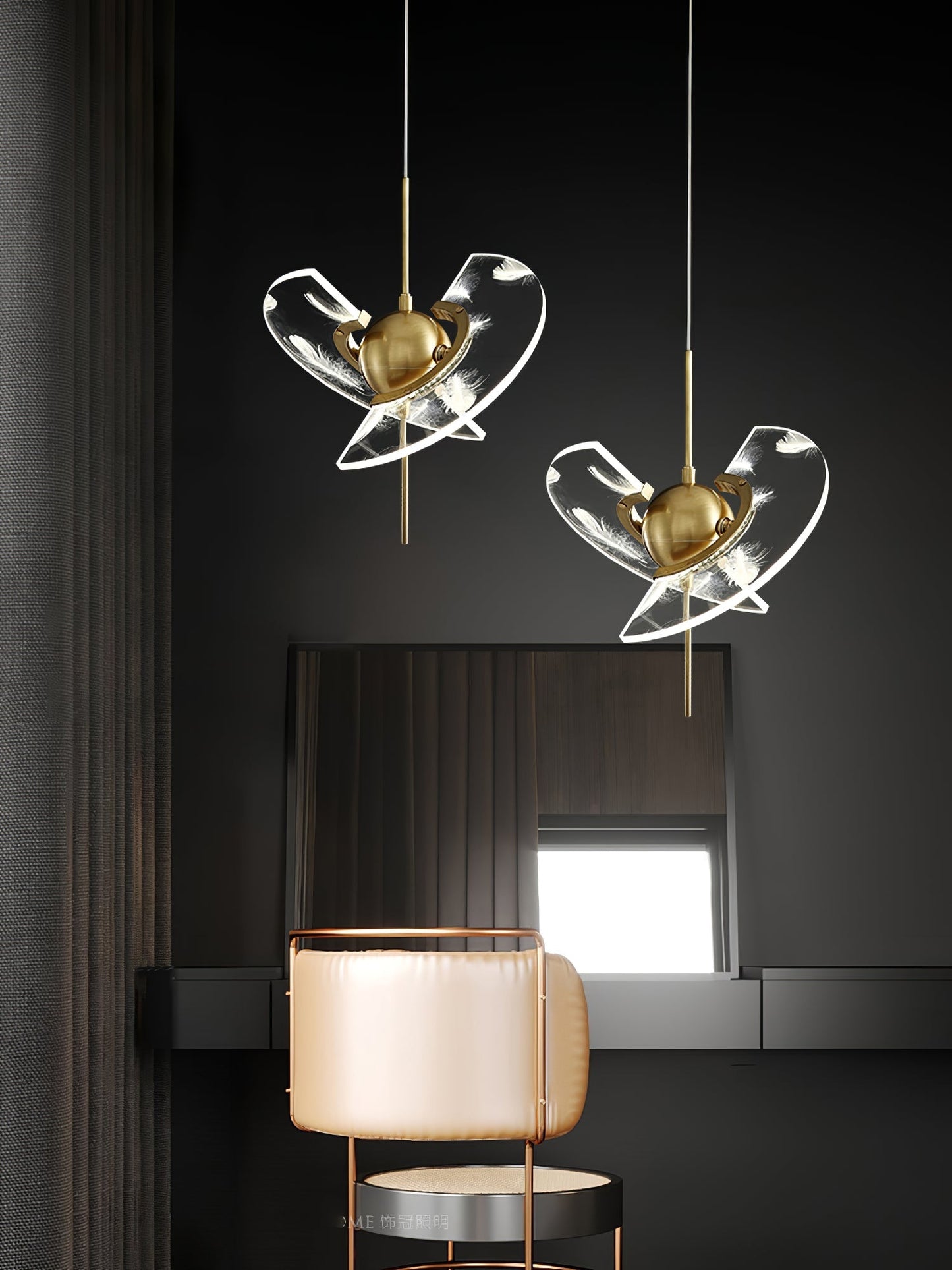 FeatherLux - Brass and Acrylic Pendant Light with LED Colour Changing Feature