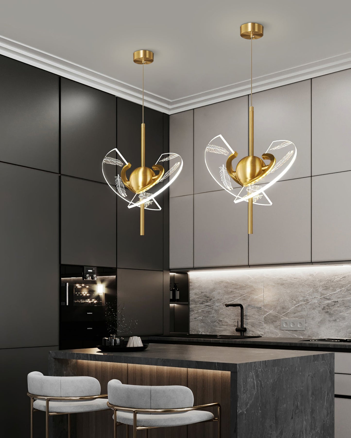 FeatherLux - Brass and Acrylic Pendant Light with LED Colour Changing Feature