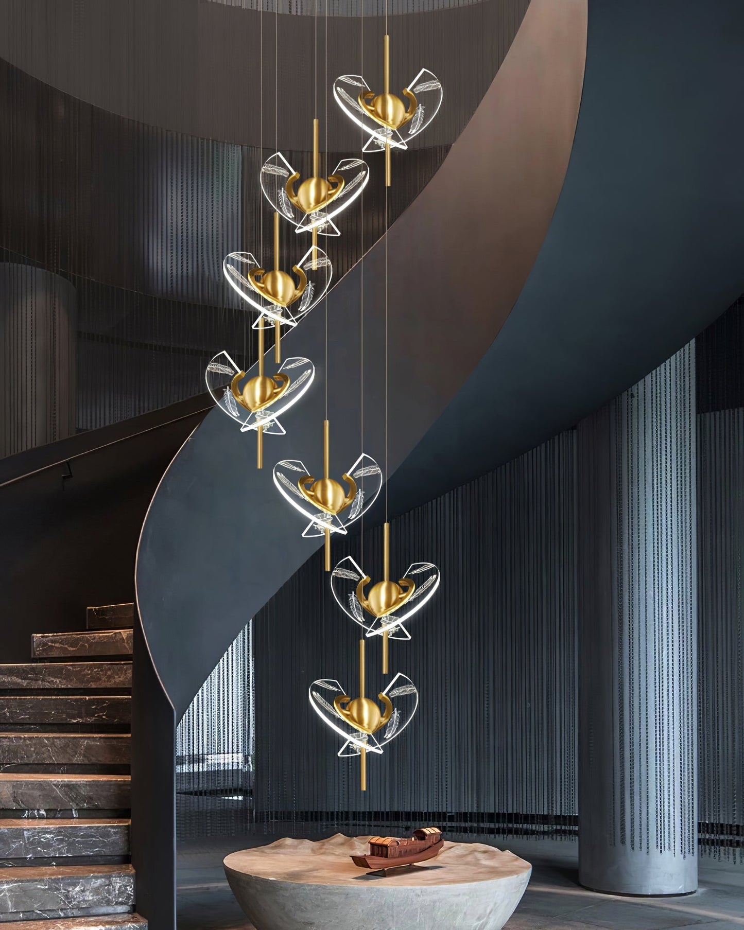 FeatherLux - Brass and Acrylic Pendant Light with LED Colour Changing Feature