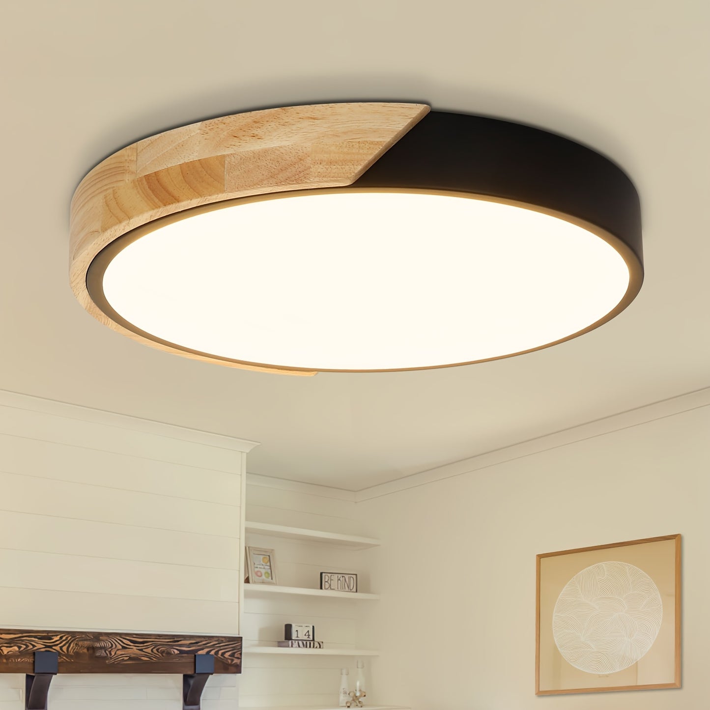 Averyn – Modern Round LED Ceiling Light with Triple Colour Modes (30cm, Black)