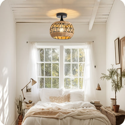 Ravari – Hand-Woven Bohemian Rattan Ceiling Light (29.97cm, Black Frame)