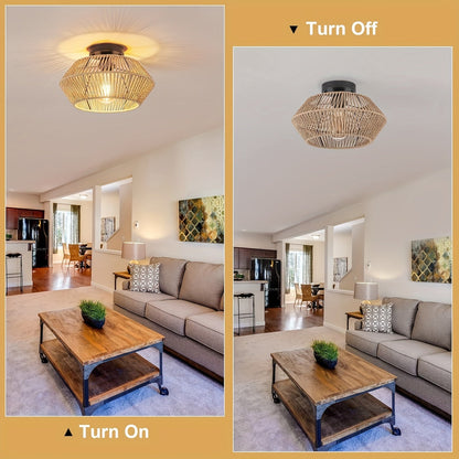 Avyra – Boho Ceiling Lamp with Handwoven Basket Shade