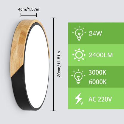 Averyn – Modern Round LED Ceiling Light with Triple Colour Modes (30cm, Black)