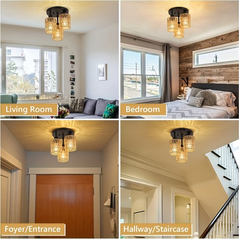 Zanora – Boho Chic 3-Light Rattan Ceiling Lamp with Vintage Bamboo Design